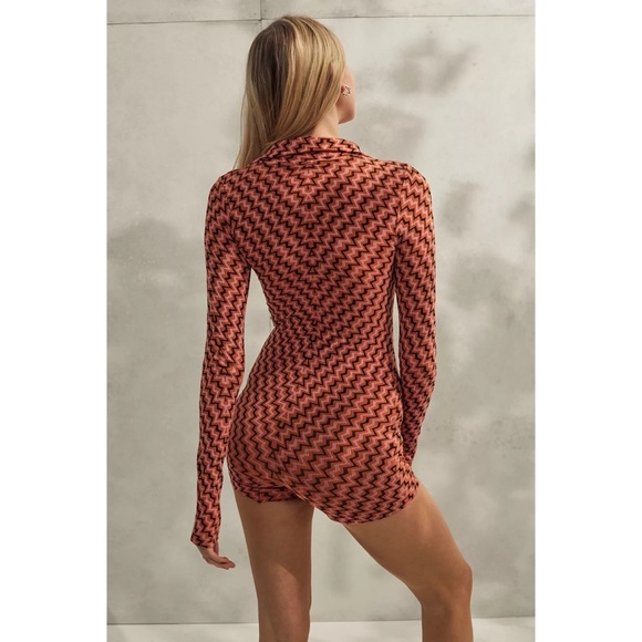 Urban‎ Outfitters Ribbed Polo Zig-Zag Playsuit Romper Medium Pink Long Sleeve - Picture 8 of 10